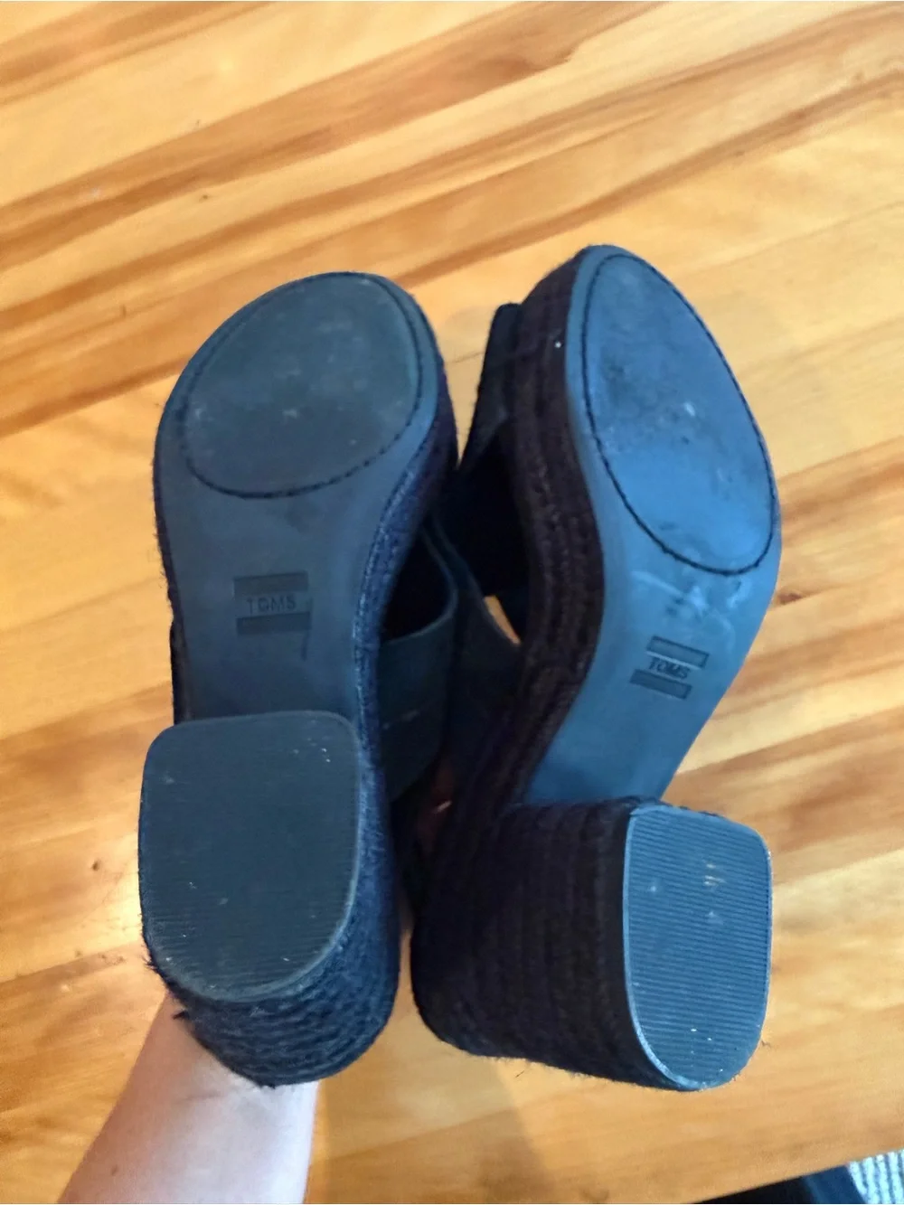 Toms Black Espadrille Crisscross Block Heel Sandals